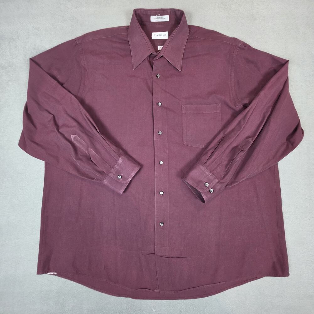 Van Heusen Mens Dress Shirt 18 34/35 Burgundy Maroon Button Front Pocket XL